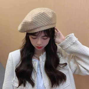Béret tricoté en laine pour femme, chapeau Vintage pour fille, casquette réglable, mode hiver automne 2021, J220722
