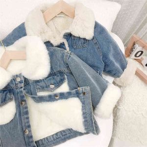 2021 invierno niñas niños Casual grueso cálido polar Jeans chaqueta bebé niños chaqueta de mezclilla prendas de vestir exteriores J220718