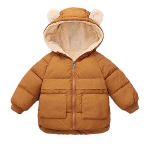 2021 Winter Girls Jackets herfst mode baby jongens dikke zakjack capuchon jassen Kinderkleding kinderen warme jassen jas j220718