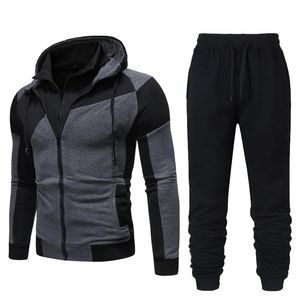 Herentracksuits 2021 Winter Mannen Fleece Casual Ritssluiting + Sweatpant 2 Stuks Set Hooded Sporting Sweatshirt Pant Racing Pak