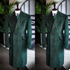 Esmoquin de boda para hombre, Chaqueta larga verde personalizada para novio, trajes de abrigo para padrinos de boda, ropa Formal de negocios para invierno, 2021