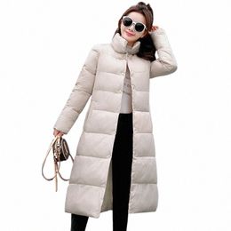2021 Invierno Nueva chaqueta de abajo Mujeres X-LG Stand-Up Collar Color Sólido Flojo Casual Fi Cálido Sin Cap Coat D9jS #