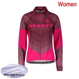 2021 Winter Scott Team Womens Cycling Thermal Fleece Jersey Mtb Bike Shirt Sports Uniform Long Manches Route Bicycle Tops Y21020614311Z