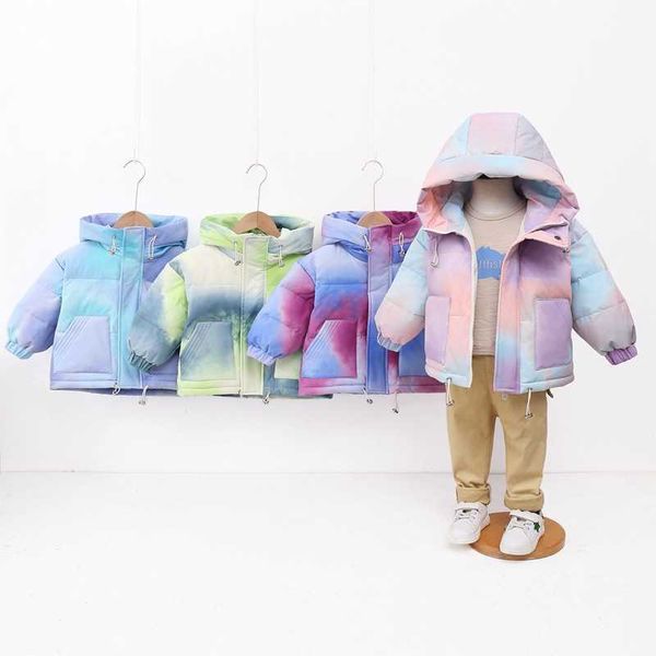 2021 Hiver Cravate Tye-colorant Blanc Duck Double Manteau Pour Enfants Enfants Garçons Filles Chaud Veste Chaud à capuche Vêtements De Vêtements De Snowsuit Teen Vêtements 12 H0909