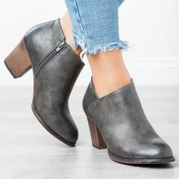 Botas desnudas de invierno para mujer, botines de tacón alto de talla grande, zapatos negros de tacón grueso, botines, color gris, 8358N, invierno, 2021