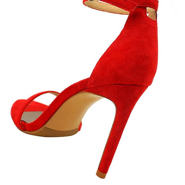 2021 mujeres 10cm tacones altos Flock Stripper sandalias mujer fetiche tiras zapatos rojos señora San Valentín verde verano clásico Sexy bombas K78