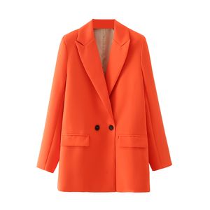 2022 vrouwen chique kantoor dame dubbele borsten blazer vintage jas mode geknipte kraag met lange mouwen dames bovenkleding stijlvolle tops