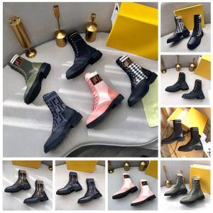 Botas de diseñador Mujer Rodilla Tejido Estiramiento Martin Cuero negro Tejido Caballero Bota corta Zapatos casuales Lujo