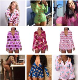 2021 Femmes Jumps Curchs Pyjama Gensies Valentines Gift Nightwear Bodys Workout Bouton Léopard Imprimé Vneck Ladies Short Rompers 2008250