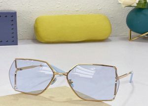 2021 Mujeres Hombres Gafas de sol de alta calidad Metal dorado Marco de gran tamaño Lentes azules claros disponibles con caja6932248