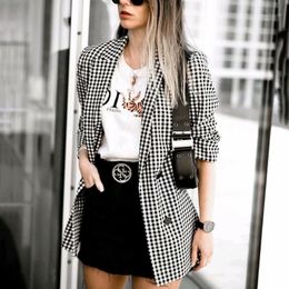 2021 Dames Plaid Elegant Blaze Dames Mode Lange Mouw Spring-Herfst Uitloper Blazers Office Lady Casual Jassen Chaqueta Mujer1