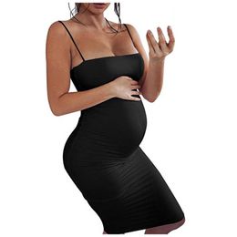 2021 Femmes Grossesse Robe Sexy Solide Maternité Enceinte O-cou Sans Manches Allaitement Boho Robe Vêtements pour Femmes Enceintes Robe # 2 Q0713