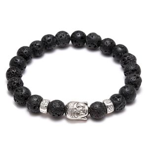 Joyería difusora antifatiga para mujer, pulseras con abalorios de piedra Natural de Lava de Buda plateado, pulsera de cuentas de oración de roca volcánica, 2021