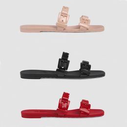 2021 Dames Rubber Slide Sandaal Designer Slippers Dubbele Riem Vintage Klassieke Sandalen Zomer Strand Sexy Schoenen Slippers met Box No54