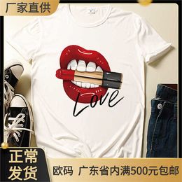 2021 Sexy Red Lip Printing Fashion Simple Harajuku Style T-shirt Underlay