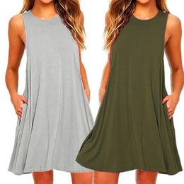 2021 verão feminino casual swing camisas vestidos praia cobrir com bolsos plus size solto camiseta dress2904