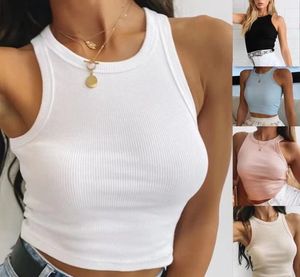 2022 Damestanks Tanks Tops Kort Vest Camis Candy Colors Sexy Crop Solid vrouw uit schouder gebreide Sport Top Gym Vrouwen