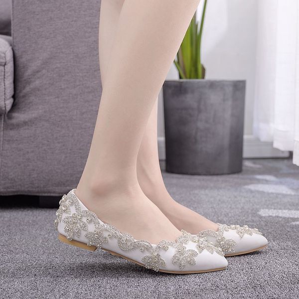 Chaussures plates de mariage à talons fins pour femmes, chaussures de soirée scintillantes en diamant blanc, chaussures de mariée en cristal, de fête, 2021