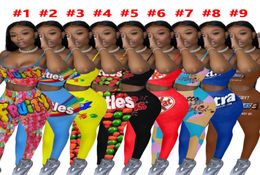 2021 Femmes Survêtement Pantalon Deux Pièces Ensemble Casual Lettre Fleurs Imprimé Camisole Top Costumes Longs Dames Mode Sexy Tenues DHL6864390