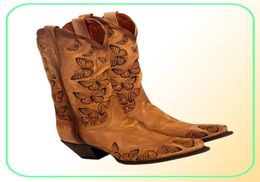 2021 Femmes039s Tan rustique Boots de la cow-girl papillon brodé