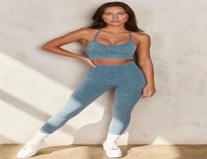 2021 Dames039s Yogaset Naadloze Denim Sportkleding 2-delige set Sneldrogend Crop Top Ondersteuning BH-legging Push Up Hip Yoga Tracksu8911112