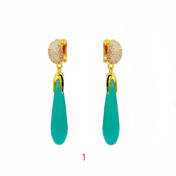 Joyas de lujo para mujer aretes de cristal cuelgan buenos aretes color dorado piedra lágrima berenjena diamantes viajes de ocio diseñador de moda mujeres oreja manguito arete