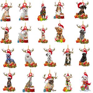 2021 Houten Leuke Hond Kerst Ornament Boom Opknoping Teken Standbeelden Decoraties Xmas Shatterproof Ball Figurines Decor Party DIY Geschenken