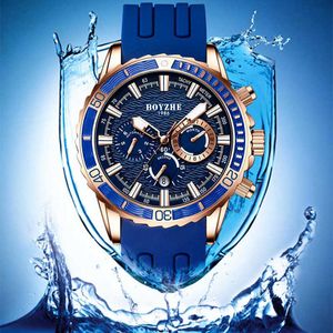 2021 polshorloge nieuwe herenhorloges multi-functie sport mode uitgehold automatische mechanische horloge mannen siliconen horlogeband Q0902