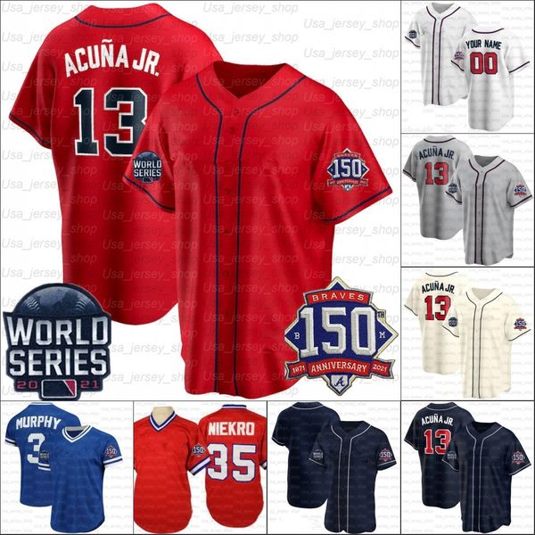 2021 WS y 150 Patch Baseball Jerseys 15 Sean Newcomb 44 Hank Aaron 27 Riley 40 Soroka 2 Upton 16 McCann 11 Inciarte 13 Acu￱a Jr.