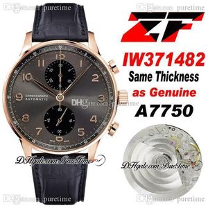 2021 ZFT 371482 ETA A7750 Automatische Chronograph Mens Horloge Rose Goud Bruin Zwart Dial Lederen Super Edition Stopwatch Horloges (Dezelfde Dikte als Echt) Puretime