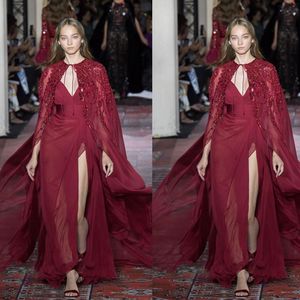 2021 Zuhair Murad Mermaid Avondjurken met Kant Wraps Side Split Prom Dress Formele Runway Fashion Red Carpet Dress Robes de Mariée