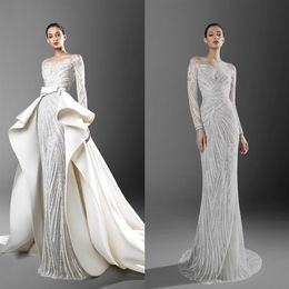 2021 Zuhair Murad Robes De Mariée Sirène Avec Train Détachable Sheer Neck Manches Longues Appliques Robes De Mariée Plus La Taille De Mariage Dr299Z