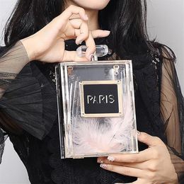 2021 Perfume acrylique Femmes Bouteille décontractée sacs à main portefeuille Paris Party Toitrage Embrayage Embrayage Sacs Sacs Sacs à main Cross Cross Body294T