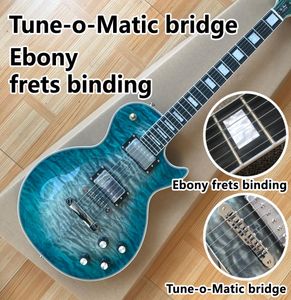 2021Elektrische gitaar Ebbenhouten toets Frets binding TuneoMatic brug Green burst quilte maple8919002