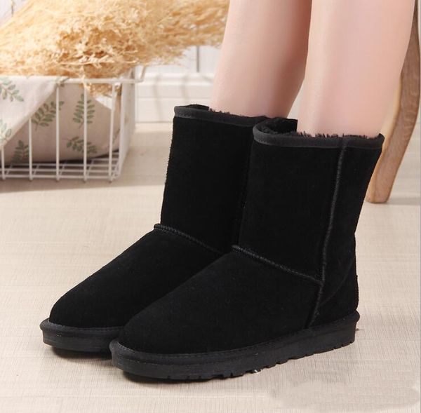 Botas clásicas australianas con plataforma para mujer, botas cortas de media rodilla con lazo de punto ondulado, para invierno y nieve, 2021, 5825