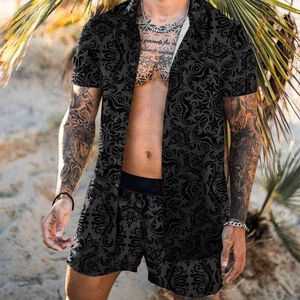 2021New Hawaiian Print Shirt met korte mouwen Mode Heren Beach Coconut Print Shorts Heren Beach Shirt Set Tweedelig S-3XL G1222