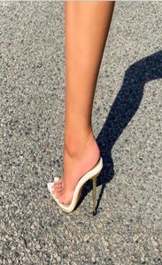 2021 Neow Summer Transparente PVC Sandalias Mujeres Talones altos Peep Toe Sexy Metal Heel Destino Destino Mujeres Mulas Tamaño 403779976