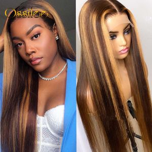 2021ossilee Straight Highlight Wig 4x4 Closure Wig Piano Colore 13x4 Fronte Front Human Hair Wigs 4/27 Ombre Remy 13x6 Front Wigfactory Di