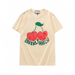 2021s Beverly Hills Cherry Designer T-shirt Heren Mode Kleding Korte Mouw Dames Punk Print Brief Borduren Kat Zomer Skate234E