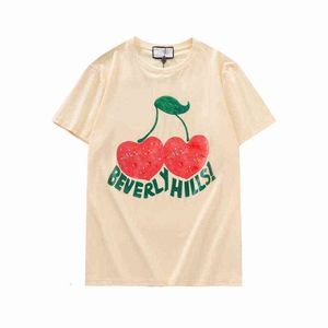2021s Beverly Hills Cherry Designer T-shirt Heren Mode Kleding Korte Mouw Dames Punk Print Letter Borduurwerk Kat Zomer Skateboard Tops