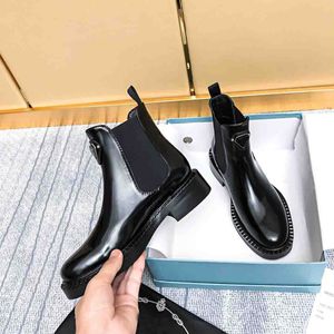 2021S Women Ankle Boot Monolith Borde Black Leather Boots Luxe Deisgner voor vrouw Platform Heels Licht rubberen Lug Tread Sole Maat 35-40
