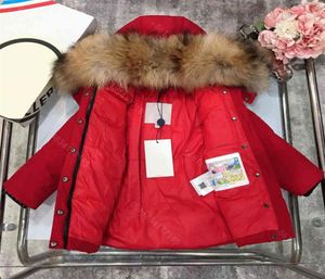 2021SS Designer Kids Down Jacket Hoed Detachable Letter Logo Mink Fur Collar Brand Winter Hoogend Jongens Midi Hoodie Coat Whol3670245