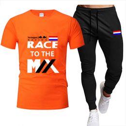 Ensemble d'été pour hommes, T-shirt surdimensionné à manches courtes + pantalon, survêtement pour fans de voiture, Verstappen, pays-bas, 2021