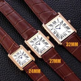 2021Top Mode Vrouw Horloges Nieuwe Tank Serie Casual Gouden Horloge 32 Mm 27 Mm 24 Mm Dames Echt leer Quartz Montres Ultra Dunne 801284Z