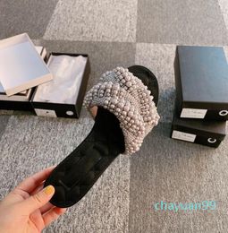 2021 Vrouwen ontwerpers platglijbanen sandalen slippers chaoliu parel vrouw schoenvoeten details zijn onberispelijke import diy kralen, comfortabel thuis