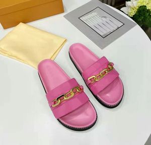 2021 zapatillas de mujer zapatos de diseñador de alta calidad cadena de oro de moda sandalias de suela gruesa zapatos de playa deportivos caja de embalaje de lujo tamaño 35-42