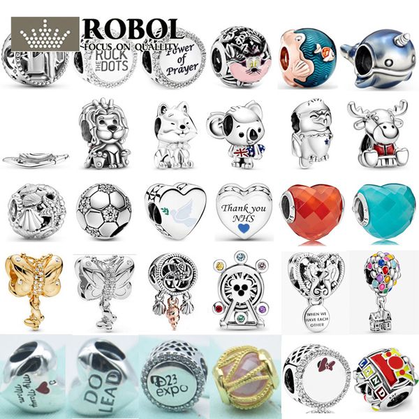 2022 100% 925 Perles en argent sterling Football Accessoires de licorne en forme de coeur Pendentif Dangle Charm Fit Bracelet Pandora Argent 925 Bijoux pour femmes