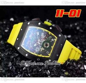 2022 11-01 A21J Automatische heren Work PVD Steel All Black Skeleton Dial Big Date Yellow Rubber Strap 6 Styles horloges Puretime E5