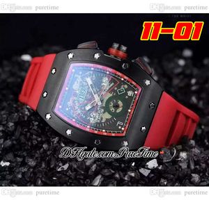 2022 11-01 A21J Automatische heren Watch PVD Steel All Black Skeleton Dial Big Date Red Rubber Strap 6 Styles horloges Puretime F6