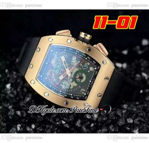 2022 11-01 A21J Automatische Mens Watch Rose Gold Skeleton Dial Big Date Black Rubber Strap 6 Styles horloges Puretime A1